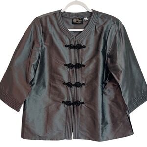 Kimono Style Silk Charcoal Jacket with Black Closure Accents Bob Mackie